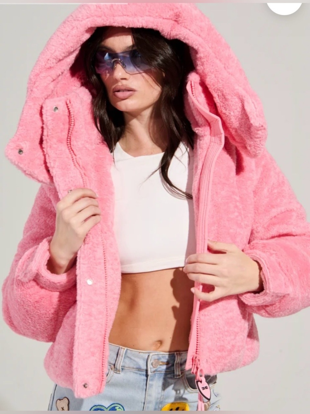 AKIRA Plush Hooded Faux Fur Pink bomber Jacket size M